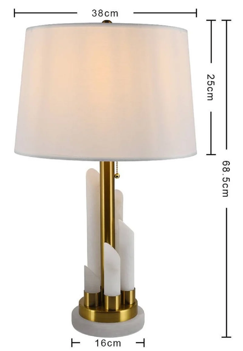 Casa Padrino Luxus Marmor Tischleuchte Weiß / Gold Ø 38 x H. 68,5 cm - Runde Marmor Schreibtischleuchte mit Lampenschirm - Luxus Marmor Leuchten