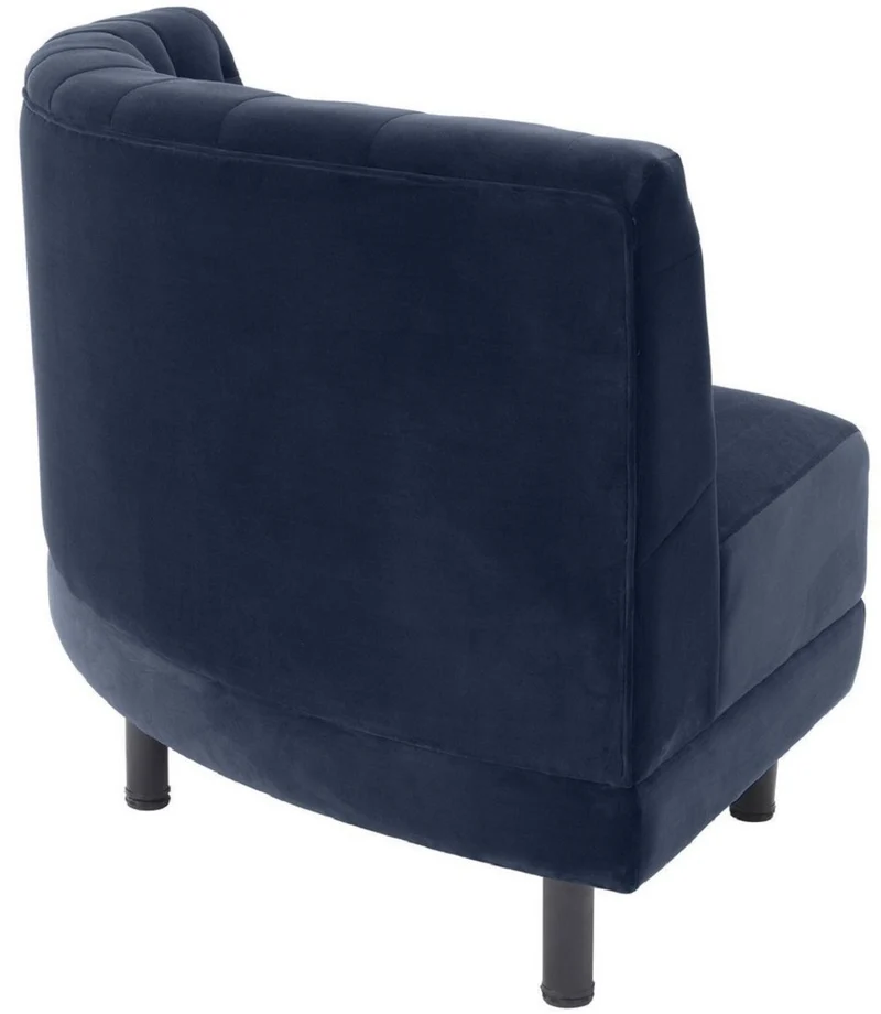 Casa Padrino Luxus Chesterfield Samt Couch Mitternachtsblau / Schwarz 114 x 75 x H. 85 cm - Gebogenes & Erweiterbares Wohnzimmer Sofa - Luxus Kollektion