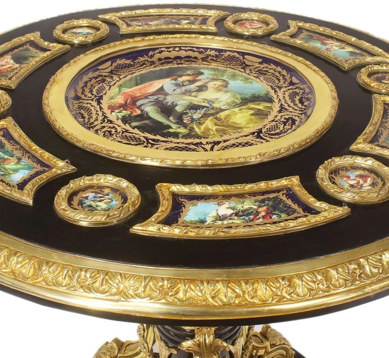 Casa Padrino Barock Esstisch Schwarz / Mehrfarbig / Gold - Prunkvoller Massivholz Esszimmertisch im Barockstil - Barock Esszimmer Möbel - Edel & Prunkvoll