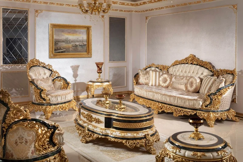 Casa Padrino Luxus Barock Couchtisch Weiß / Blau / Gold - Prunkvoller Massivholz Wohnzimmertisch mit Glasplatte - Barock Wohnzimmer Möbel - Edel & Prunkvoll
