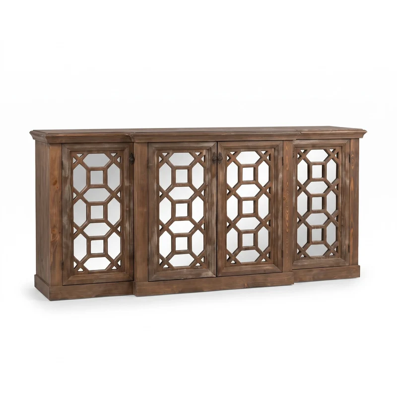 Casa Padrino Landhausstil Sideboard Antik Braun 210 x 50 x H. 100 cm - Massivholz Schrank mit 4 verspiegelten Türen - Landhausstil Möbel