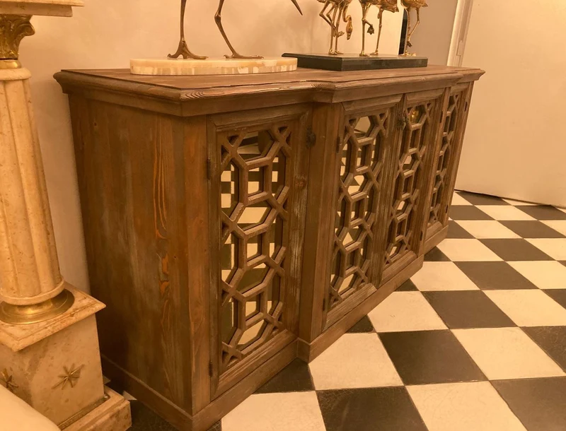 Casa Padrino Landhausstil Sideboard Antik Braun 210 x 50 x H. 100 cm - Massivholz Schrank mit 4 verspiegelten Türen - Landhausstil Möbel