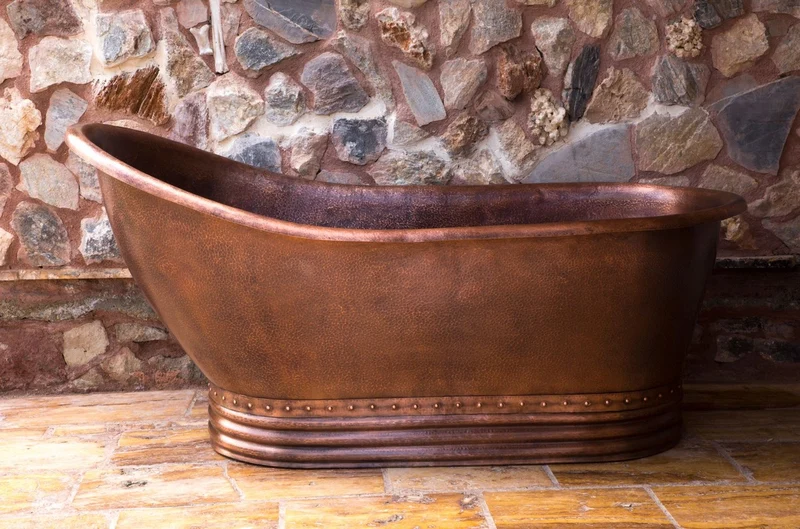 Casa Padrino Luxus Jugendstil Kupfer Badewanne 170 x 84 x H. 81 cm - Freistehende Retro Badewanne - Rustikale Kupfer Badezimmer Möbel