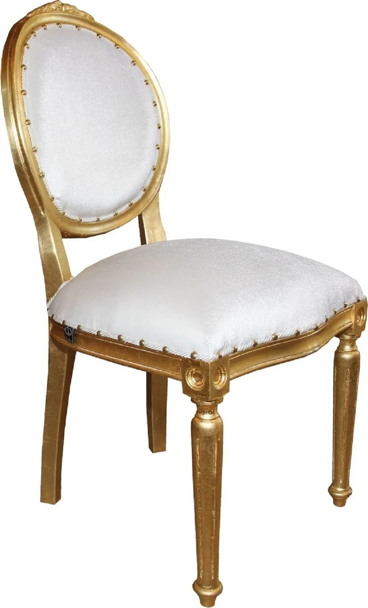 Casa Padrino Luxus Barock Esszimmer Set Medaillon Weiß / Gold 50 x 52 x H. 99 cm - 4 handgefertigte Esszimmerstühle - Barock Esszimmermöbel