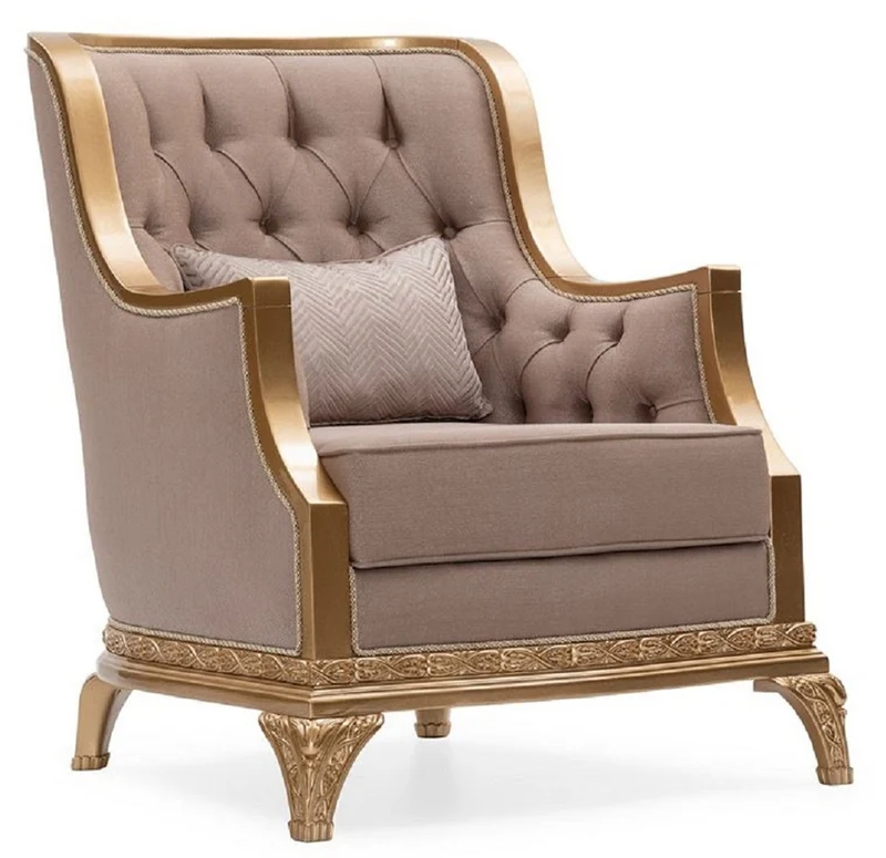 Casa Padrino Luxus Barock Wohnzimmer Set Grau / Braun / Gold - 2 Sofas & 2 Sessel & 1 Couchtisch & 2 Beistelltische - Handgefertigte Luxus Wohnzimmer Möbel im Barockstil - Edel & Prunkvoll