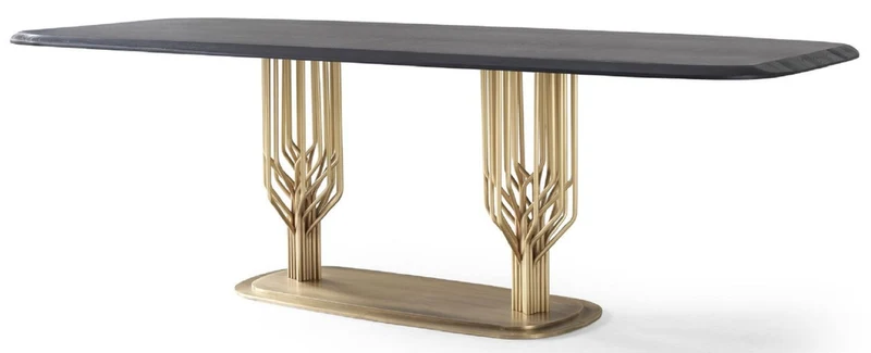 Casa Padrino Luxus Esszimmer Set Grün Muster / Schwarz / Messing - 1 Luxus Esstisch & 8 Luxus Esszimmerstühle - Esszimmer Möbel - Luxus Möbel - Luxus Kollektion