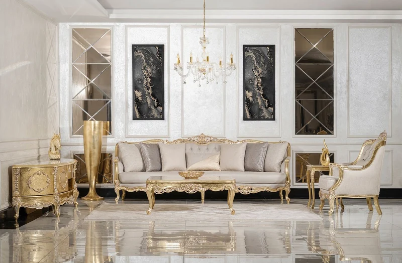 Casa Padrino Luxus Barock Couchtisch Gold / Creme / Weiß - Handgefertigter Massivholz Wohnzimmertisch im Barockstil - Luxus Wohnzimmer Möbel im Barockstil - Barock Möbel - Edel & Prunkvoll