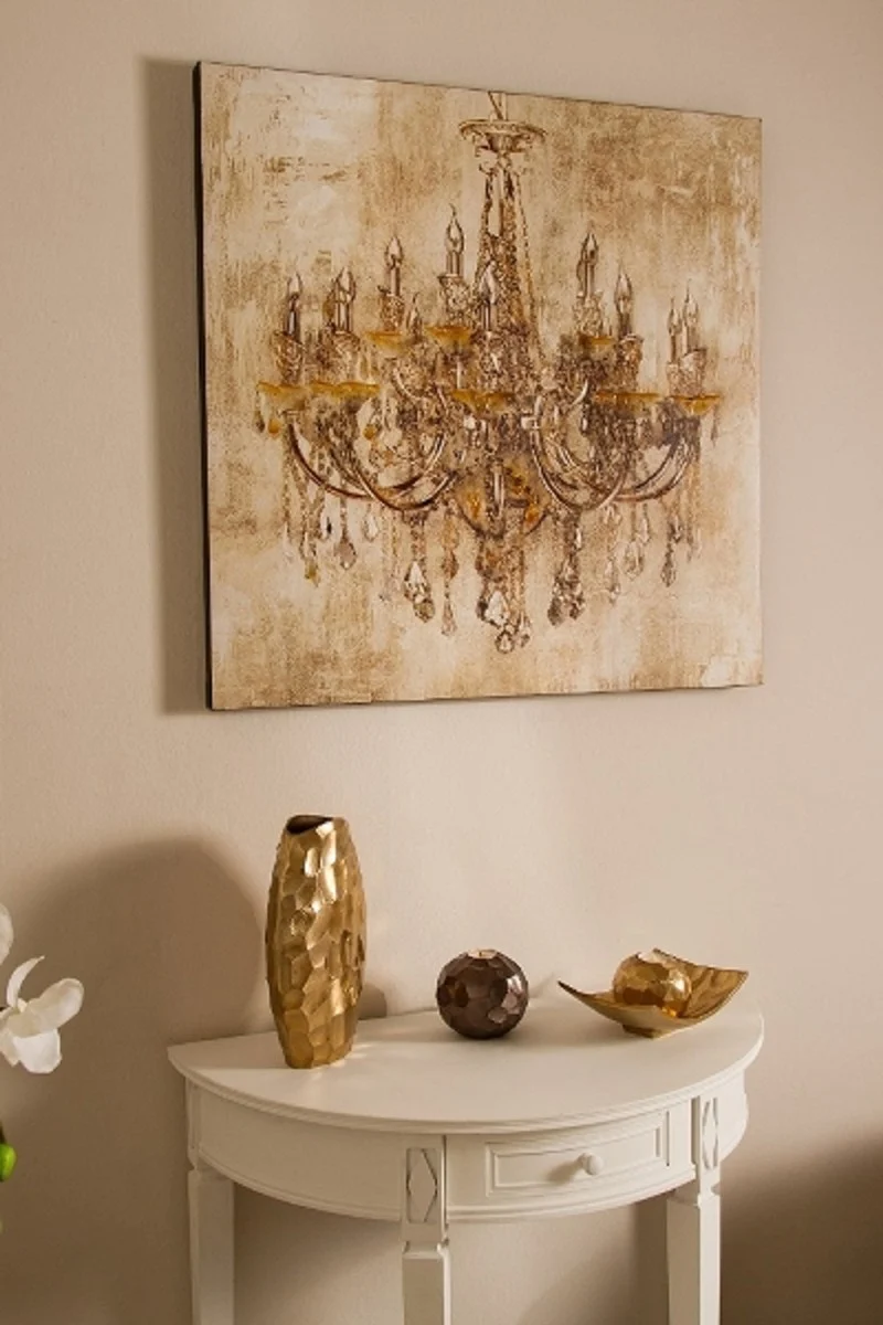 Casa Padrino Barock Ölgemälde Kronleuchter Mehrfarbig 80 x H. 80 cm - Prachtvolles Ölbild