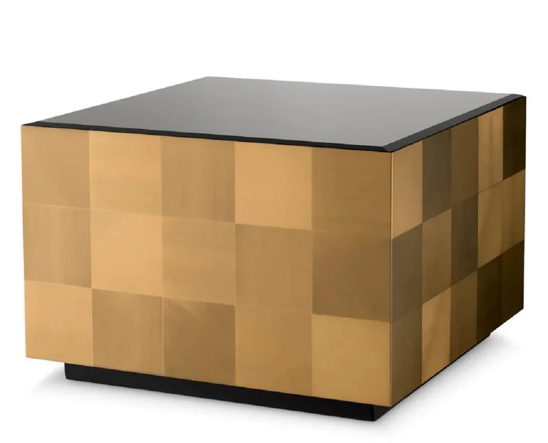 Casa Padrino Luxus Couchtisch mit Glasplatte Messing / Schwarz 70 x 70 x H. 47,5 cm