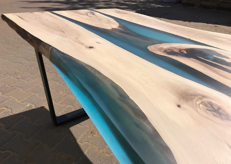 Casa Padrino Luxus Esstisch Naturfarben / Blau / Schwarz 160 cm