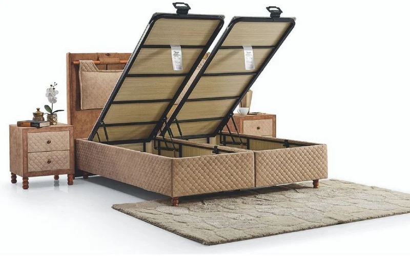 Casa Padrino Luxus Doppelbett Beige / Braun - Modernes Massivholz Bett - Moderne Schlafzimmer & Hotel Möbel - Luxus Kollektion