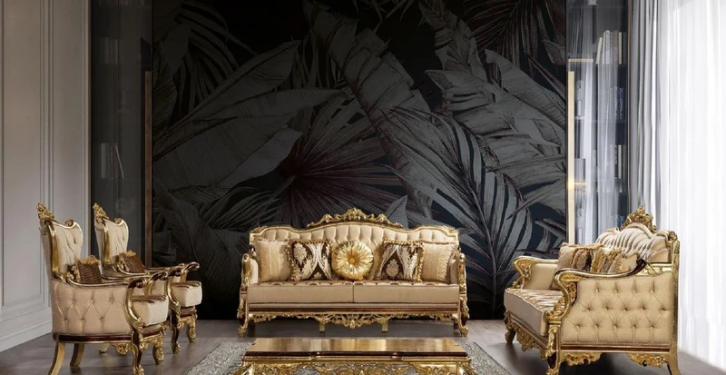Casa Padrino Luxus Barock Sofa Beige / Braun / Gold - Prunkvolles Wohnzimmer Sofa mit Muster - Barock Wohnzimmer Möbel