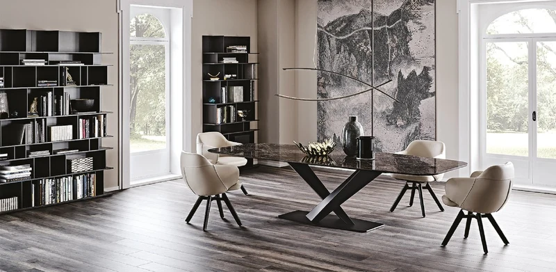 Casa Padrino Luxus Esstisch Schwarz / Schwarz 300 x 120 x H. 75 cm - Esszimmertisch mit hochwertiger Keramik Tischplatte - Moderne Esszimmer Möbel - Luxus Qualität - Made in Italy