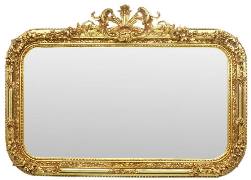 Casa Padrino Barock Spiegel Gold 140 x H. 95 cm - Handgefertigter Antik Stil Wandspiegel - Garderoben Spiegel - Wohnzimmer Spiegel - Barock Möbel