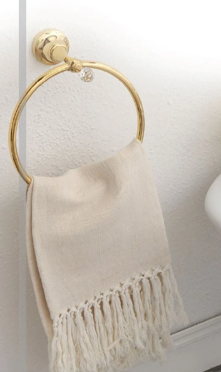 Luxus Handtuchhalter / Handtuchring mit Swarovski Kristallglas Gold 20,2 x 9,3 x H. 22 cm - Luxus Bad Zubehör - Made in Italy