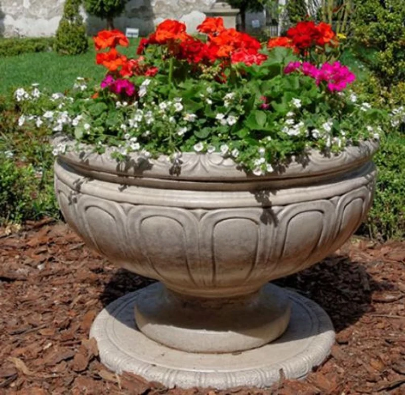 Casa Padrino Barock Blumentopf Grau Ø 80 x H. 52 cm - Runder Prunkvoller Pflanzentopf im Barockstil