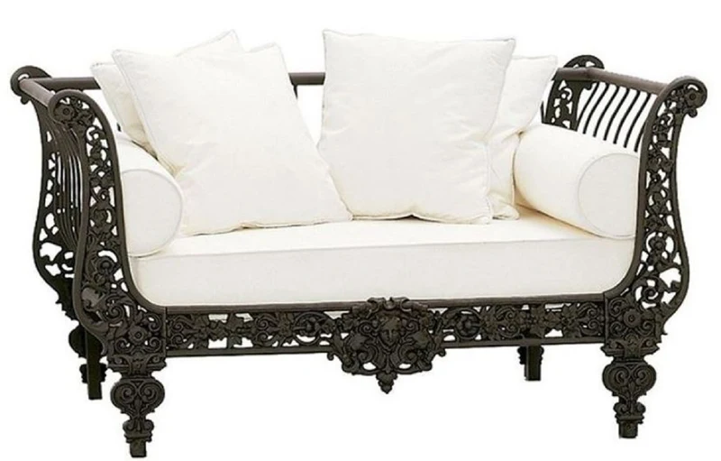 Casa Padrino Luxus Barock Schmiedeeisen Möbel Set Dunkelbraun / Weiß - 4 Luxus Sessel & 1 Luxus Couchtisch - Wohnzimmer Möbel - Garten Möbel - Hotel Möbel - Luxus Barock Möbel