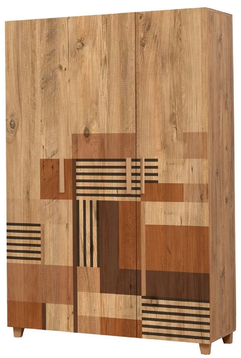 Casa Padrino Luxus Schlafzimmerschrank Naturfarben / Braun 120 x 48 x H. 189 cm - Massivholz Kleiderschrank mit 3 Türen - Schlafzimmer Möbel - Hotel Möbel - Luxus Möbel