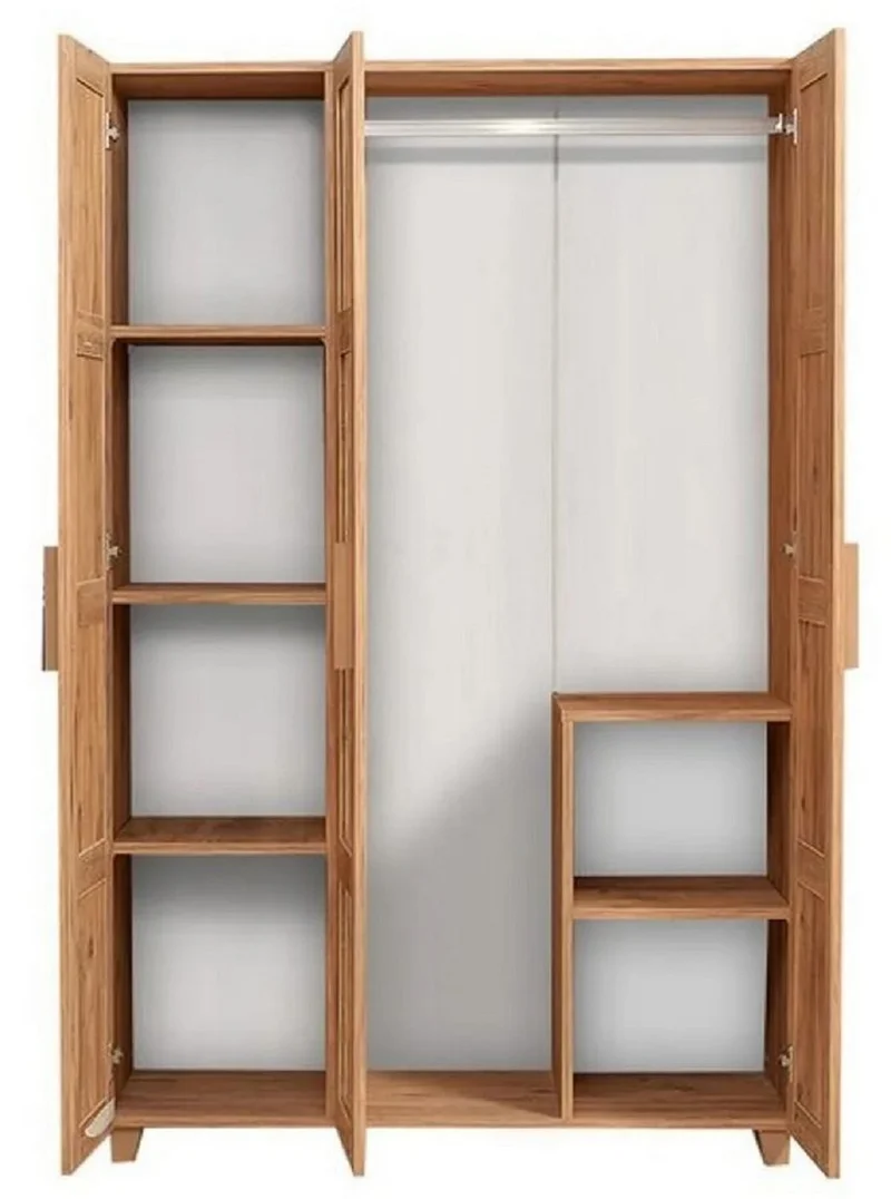 Casa Padrino Luxus Schlafzimmerschrank Naturfarben / Braun 120 x 48 x H. 189 cm - Massivholz Kleiderschrank mit 3 Türen - Schlafzimmer Möbel - Hotel Möbel - Luxus Möbel