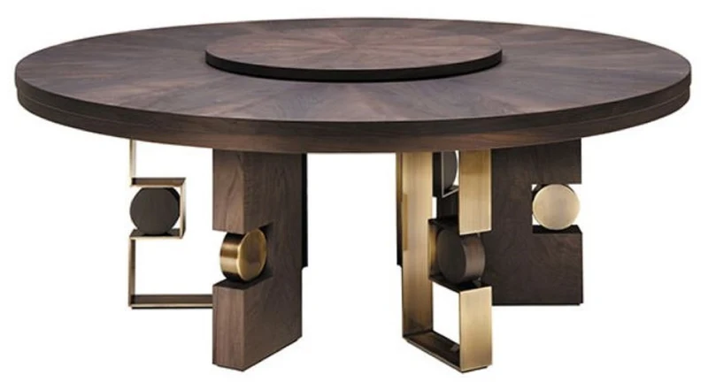 Casa Padrino Luxus Esstisch Dunkelbraun / Messing Ø 160 x H. 76 cm - Runder Massivholz Esszimmertisch - Italienische Luxus Esszimmer Möbel - Luxus Einrichtung - Luxus Qualität - Made in Italy