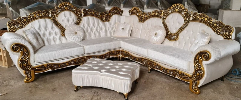 Casa Padrino Luxus Barock Ecksofa Creme / Gold