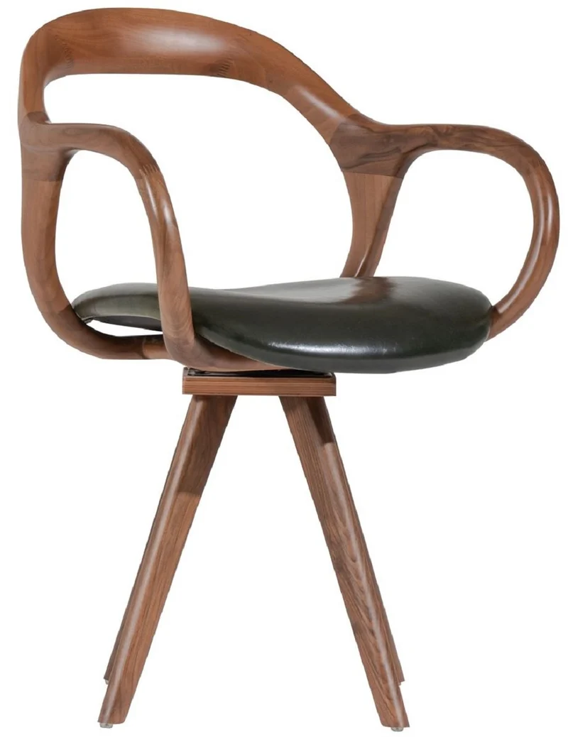 Casa Padrino Luxus Drehstuhl mit Armlehnen Braun / Dunkelgrün H. 83 cm