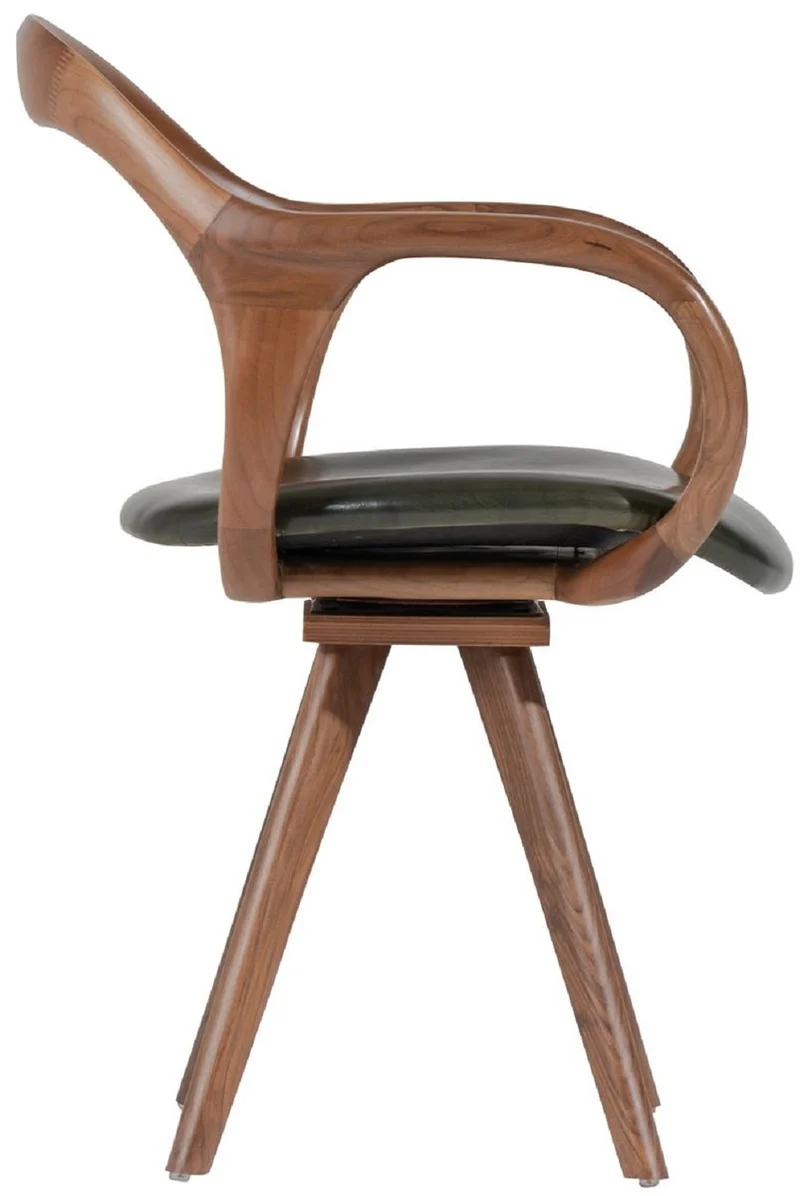 Casa Padrino Luxus Drehstuhl mit Armlehnen Braun / Dunkelgrün H. 83 cm