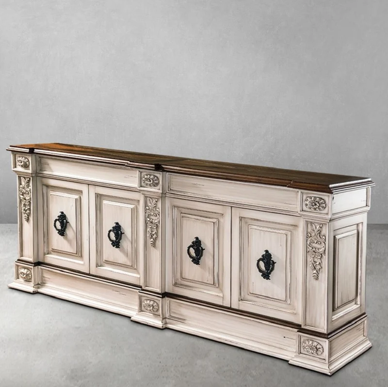 Casa Padrino Luxus Vintage Stil Sideboard mit 4 Türen Antik Creme / Dunkelbraun / Schwarz 242,5 x 52 x H. 112 cm - Vintage Stil Schrank - Massivholz Möbel - Vintage Stil Möbel - Luxus Möbel