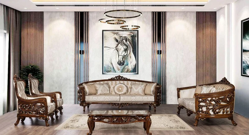 Casa Padrino Luxus Barock Sessel Beige / Braun / Gold - Prunkvoller Wohnzimmer Sessel mit elegantem Muster - Barock Wohnzimmer Möbel