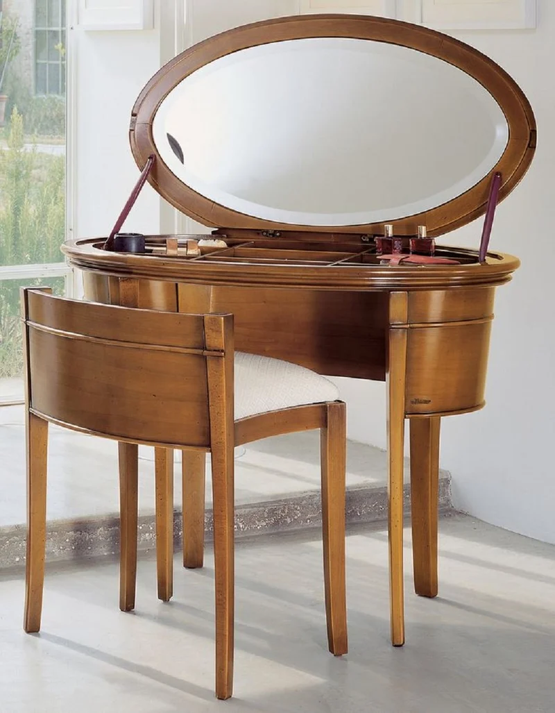 Casa Padrino Luxus Biedermeier Schminkkonsole mit Stuhl Braun / Weiß - Schlafzimmer Möbel - Hotel Möbel - Luxus Qualität - Made in Italy