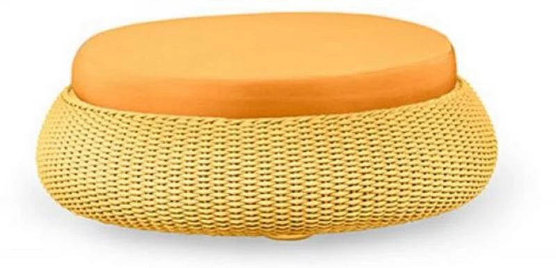 Casa Padrino Luxus Sitzhocker Orange / Gelb Ø 107 x H. 32 cm - Handgewebter Wetterbeständiger Rundhocker - Garten & Terrassen Hocker - Hotel Möbel - Luxus Qualität