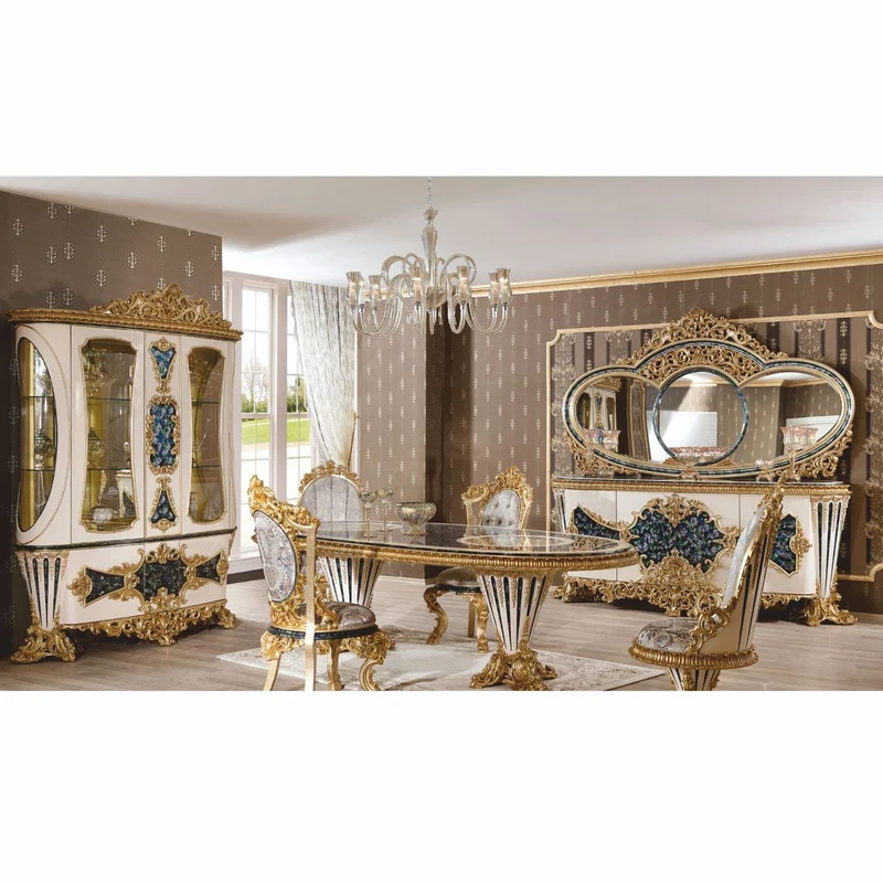 Casa Padrino Luxus Barock Esstisch Weiß / Blau / Gold 280 cm - Ovaler Esszimmertisch mit Glasplatten - Barock Esszimmer Möbel