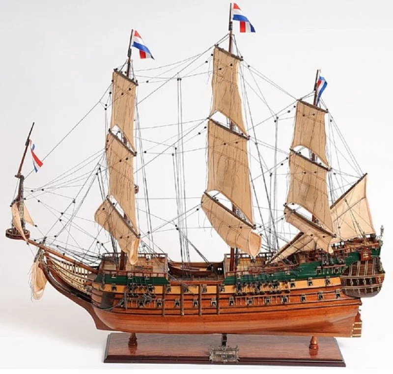 Casa Padrino Luxus Flaggschiff Friesland mit Massivholz Ständer Braun / Naturfarben / Grün 94 x 27,9 x H. 88,9 cm - Handgefertigtes Deko Schiff Holzschiff Segelschiff
