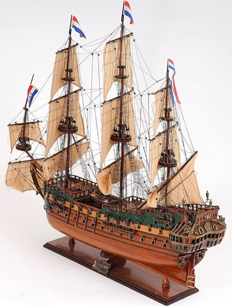 Casa Padrino Luxus Flaggschiff Friesland mit Massivholz Ständer Braun / Naturfarben / Grün 94 x 27,9 x H. 88,9 cm - Handgefertigtes Deko Schiff Holzschiff Segelschiff