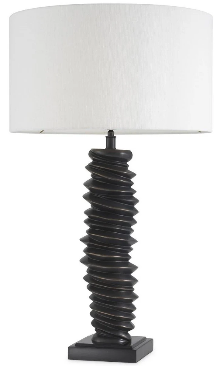 Casa Padrino Luxus Tischleuchte Bronzefarben / Schwarz / Weiß Ø 45 x H. 75 cm - Elegante Schreibtischleuchte mit Granitsockel - Luxus Leuchten