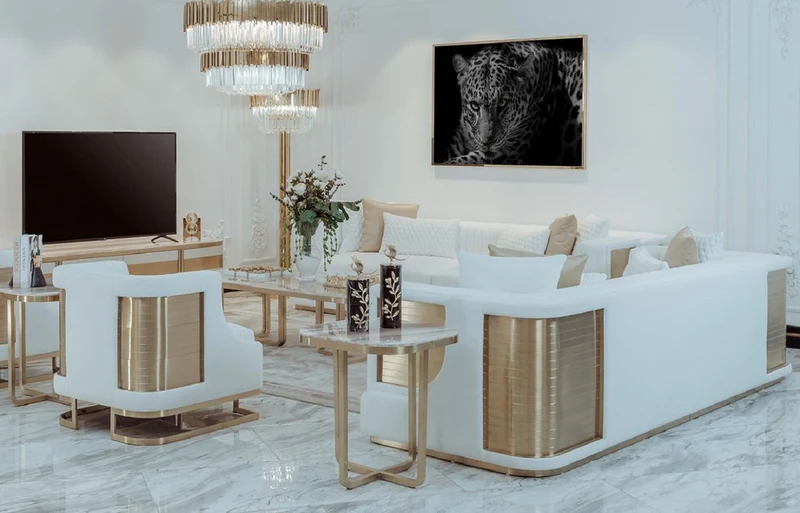 Casa Padrino Luxus Sessel Weiß / Gold 80 x 87 x H. 77 cm - Wohnzimmer Sessel - Hotel Sessel - Wohnzimmer Möbel - Hotel Möbel - Luxus Möbel - Luxus Einrichtung