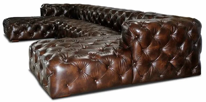 Casa Padrino Luxus Chesterfield Leder U-Form Sofa Vintage Dunkelbraun 415 x 200 x H. 74 cm - 3-Teiliges Echtleder Wohnzimmer Sofa - Wohnzimmer Möbel - Chesterfield Möbel - Luxus Möbel