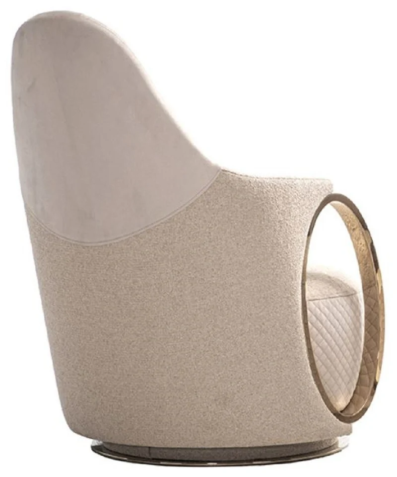 Casa Padrino Luxus Sessel Creme / Grau / Gold 72 x 90 x H. 105 cm - Wohnzimmer Sessel - Hotel Sessel - Wohnzimmer Möbel - Hotel Möbel - Luxus Möbel - Luxus Einrichtung