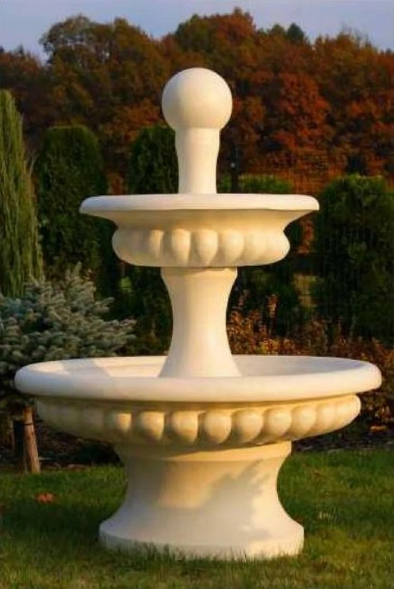Casa Padrino Barock Springbrunnen Sandfarben Ø 120 x H. 163 cm - Prunkvoller Gartenbrunnen im Barockstil - Runder Gartendeko Stein Brunnen - Barock Garten Deko Accessoires