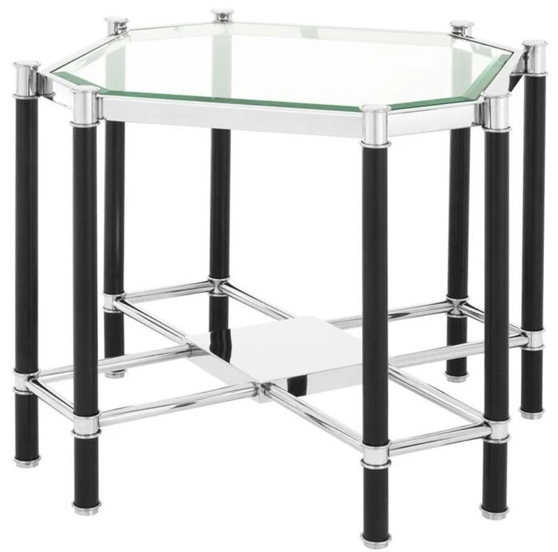 Casa Padrino Luxus Beistelltisch mit Glasplatte Silber / Schwarz 72,5 x 72,5 x H. 55,5 cm - Wohnzimmermöbel