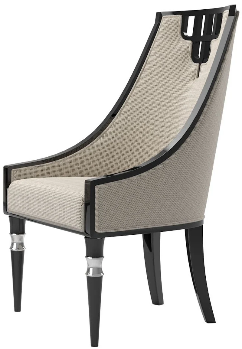 Casa Padrino Luxus Art Deco Esszimmer Set Beige / Schwarz / Silber - 1 Esszimmertisch & 6 Esszimmerstühle - Art Deco Esszimmer Möbel - Luxus Qualität