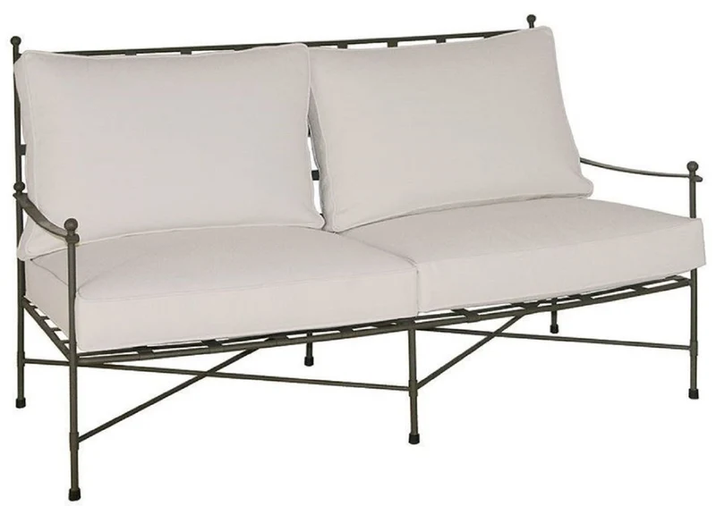 Casa Padrino Luxus Jugendstil Sofa Braun / Weiß 162 x 87 x H. 102 cm - Handgeschmiedetes Schmiedeeisen Sofa mit Kissen - Wohnzimmer Sofa - Garten Sofa - Terrassen Sofa - Luxus Qualität