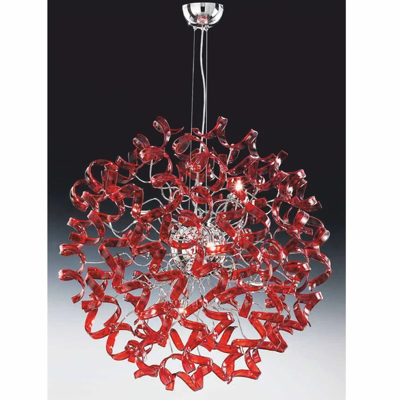 Casa Padrino Luxus LED Hängeleuchte Rot / Silber Ø 80 x H. 160 cm - Runde Kristallglas Pendelleuchte - Made in Italy