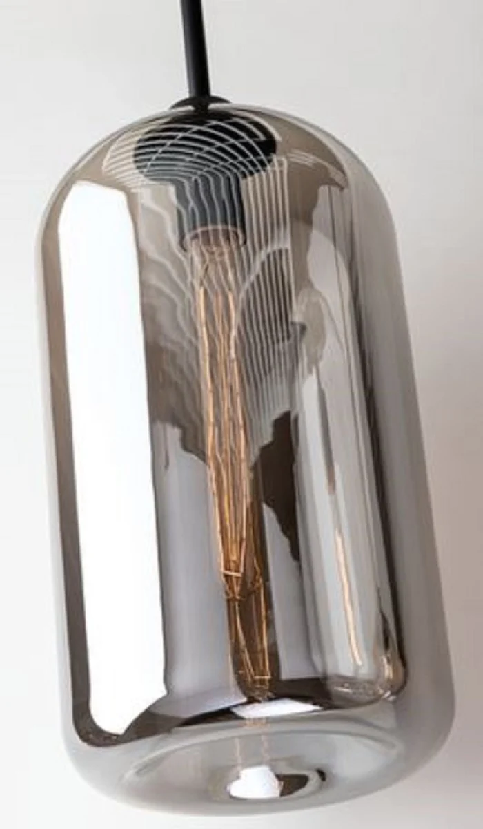 Casa Padrino Luxus Hängeleuchte Schwarz Ø 25,4 x H. 52,7 cm - Pendelleuchte mit rundem Glas Lampenschirm