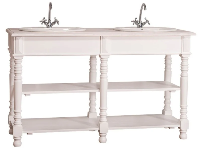 Casa Padrino Landhausstil Doppel Waschbeckenschrank Weiß / Hellgrau 150 x 54 x H. 90 cm - Massivholz Waschtisch - Badezimmermöbel im Landhausstil