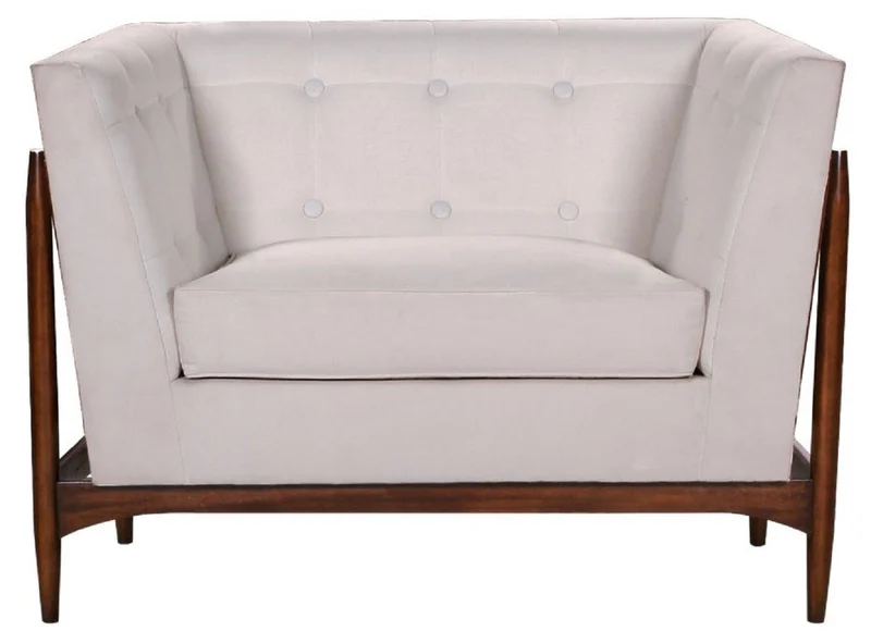Casa Padrino Luxus Art Deco Lounge Salon Sessel Weiß / Dunkelbraun 113 x 78 x H. 83 cm - Art Deco Wohnzimmer Möbel - Luxus Qualität
