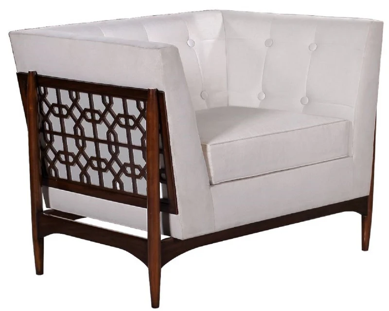 Casa Padrino Luxus Art Deco Lounge Salon Sessel Weiß / Dunkelbraun 113 x 78 x H. 83 cm - Art Deco Wohnzimmer Möbel - Luxus Qualität