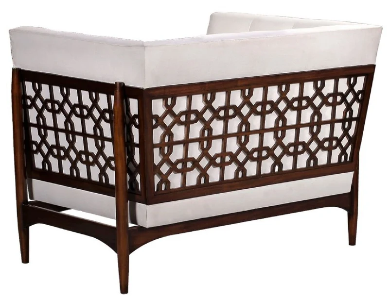 Casa Padrino Luxus Art Deco Lounge Salon Sessel Weiß / Dunkelbraun 113 x 78 x H. 83 cm - Art Deco Wohnzimmer Möbel - Luxus Qualität