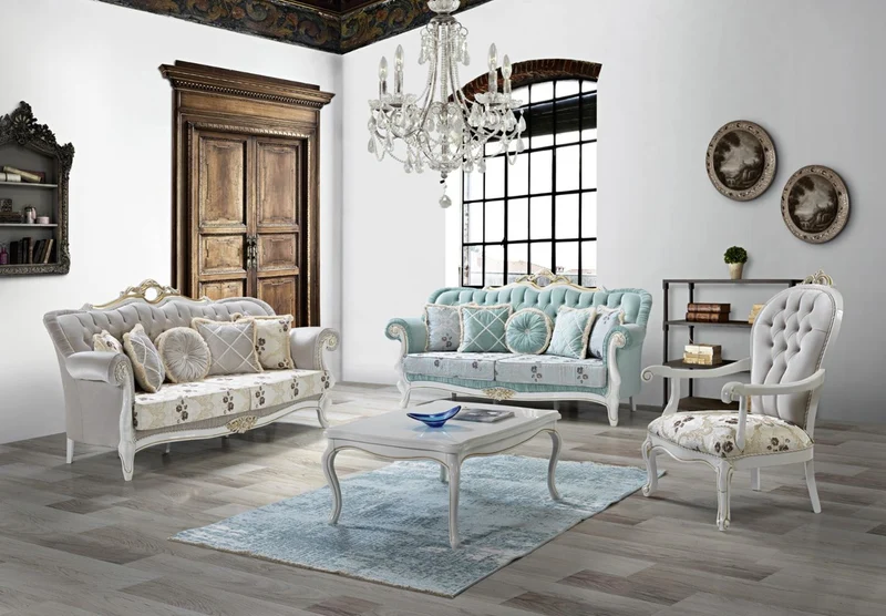 Casa Padrino Barock Sessel mit Glitzersteinen und Blumenmuster Hellgrau / Creme / Beige / Weiß / Gold 115 x 80 x H. 80 cm - Wohnzimmer Möbel im Barockstil