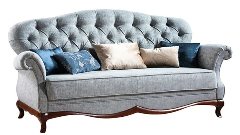 Casa Padrino Luxus Art Deco Chesterfield Wohnzimmer Sofa Vintage Blau / Dunkelbraun 206 x 90 x H. 98 cm - Wohnzimmermöbel